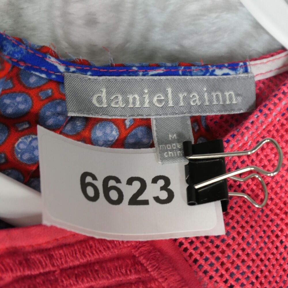 Daniel Rainn Blouse Womens Meduim Red White Blue Button Back Lace Detail Boho - Picture 13 of 13